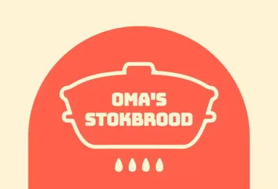 Oma's stokbroodwinkel balsa met gebogen rode vormen op een ivoorkleurige achtergrond