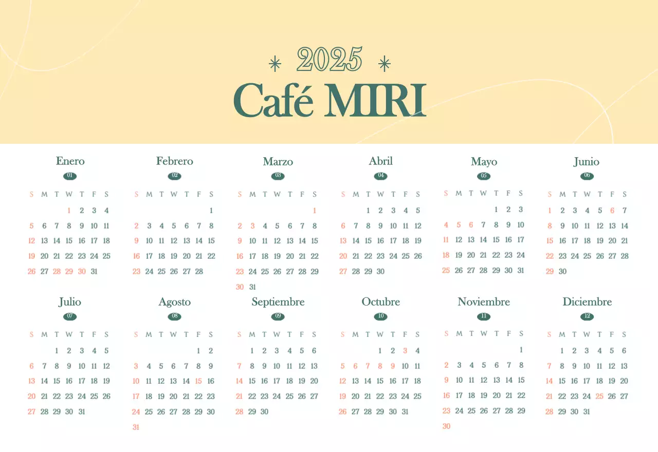 Calendario de cafés con recomendaciones de bebidas del mes