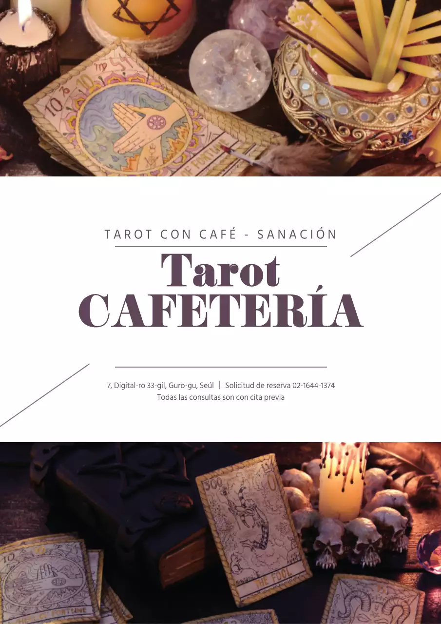 Promociona tu tarot café con místicas fotos moradas
