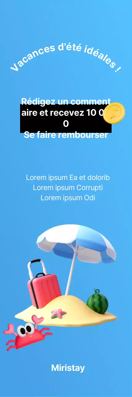 Une promotion simple avec une image d'été en 3D sur un fond bleu clair