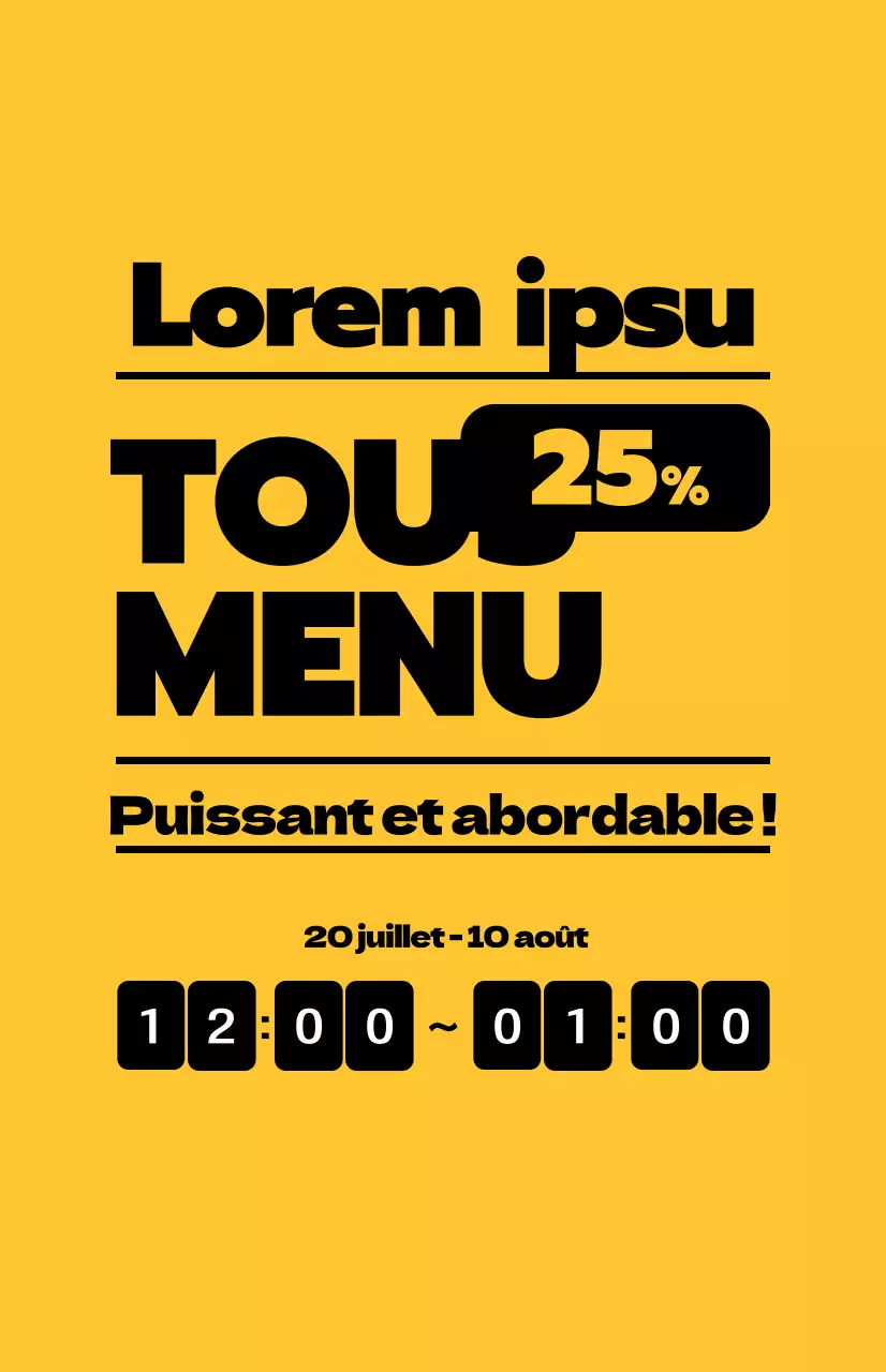 Promouvoir les offres de déjeuner avec un texte noir contrasté sur fond jaune