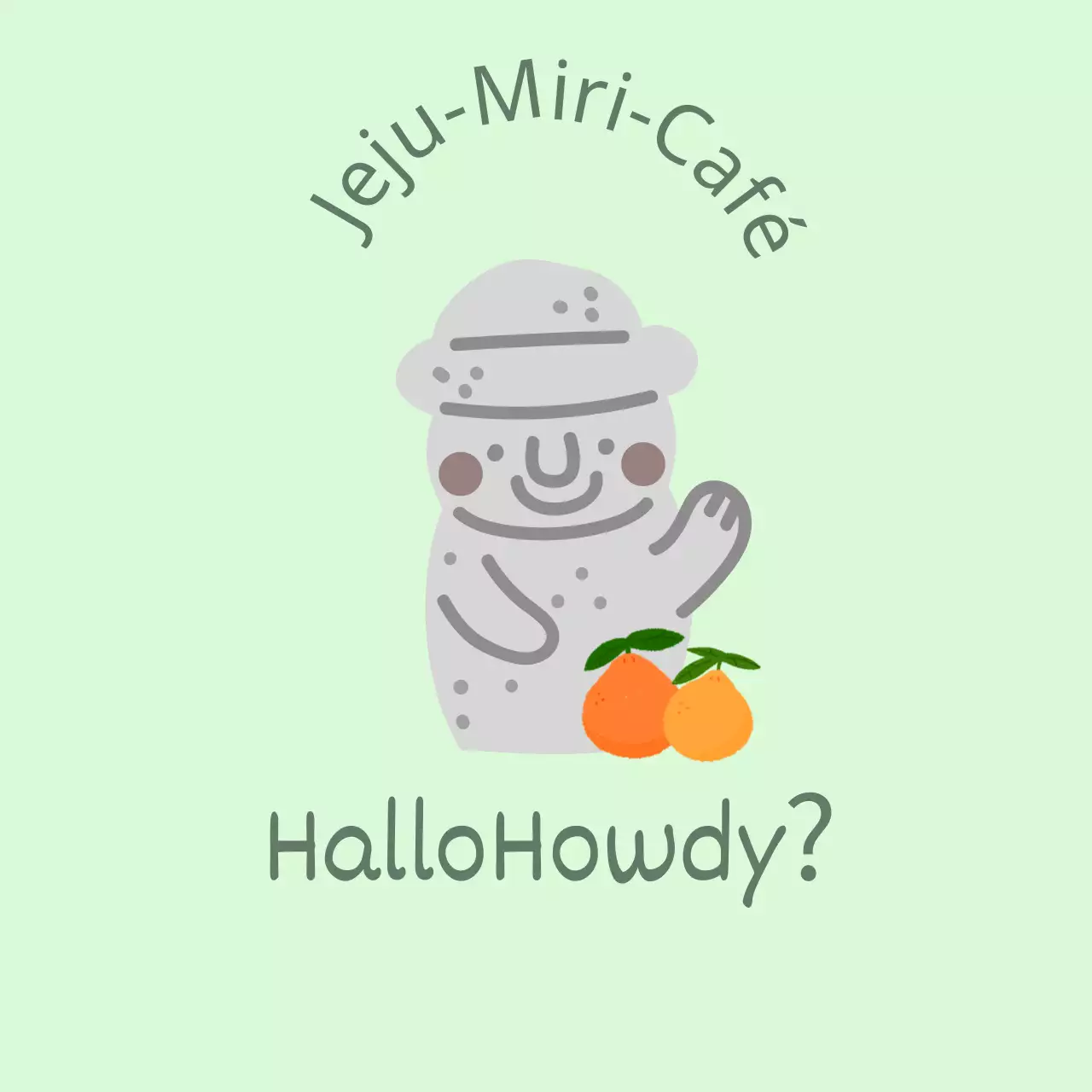 Jeju Cafe Balt, ein hübsches, mintfarbenes Café, das Mandarinen und Dolharbangs von der Insel Jeju anbietet