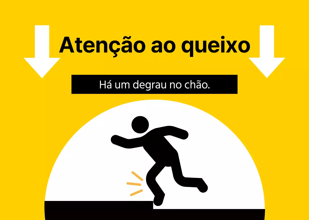 Um aviso de alerta proeminente com um pictograma humano vermelho e preto