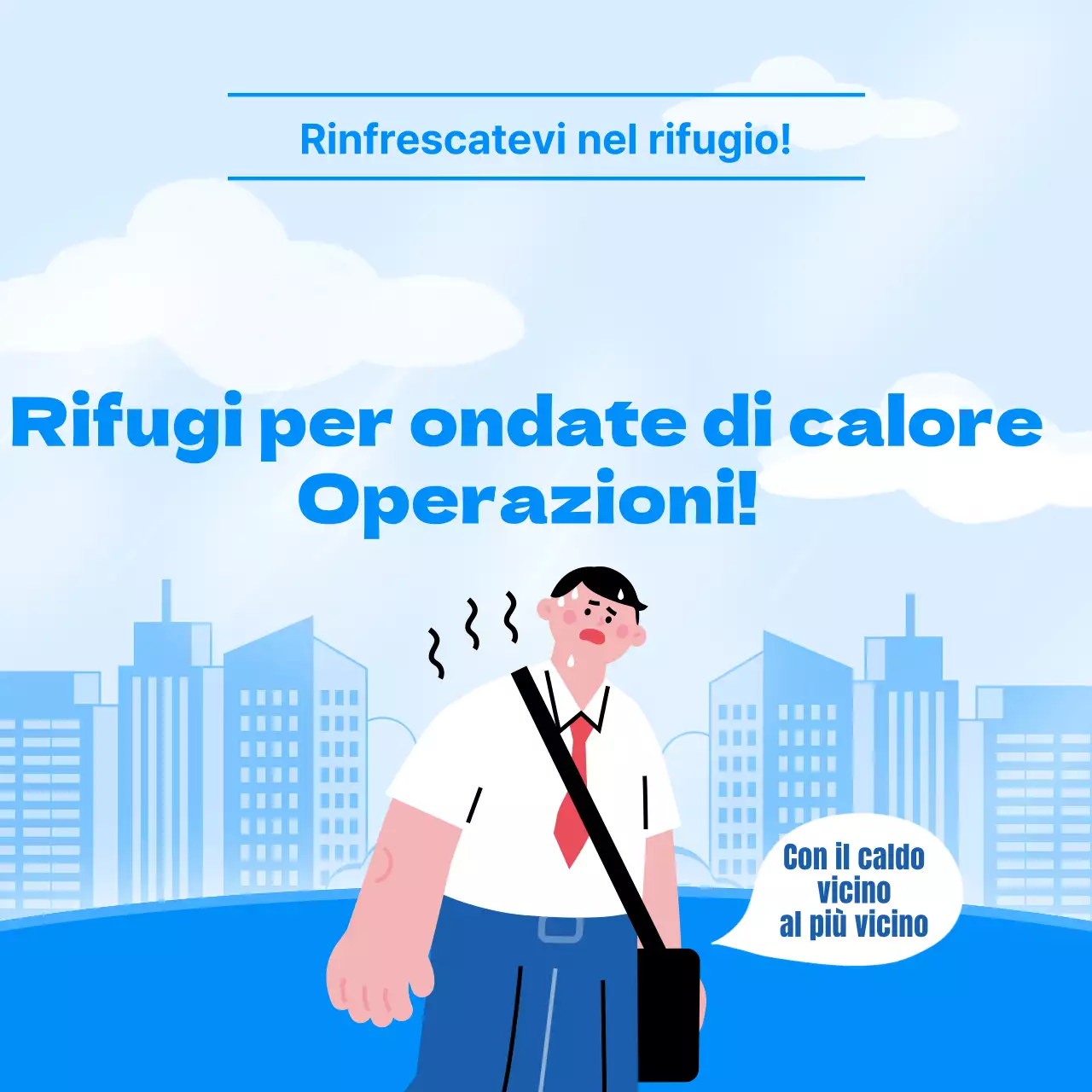 Come gestire un rifugio per le ondate di calore con un concetto pulito, blu e illustrato