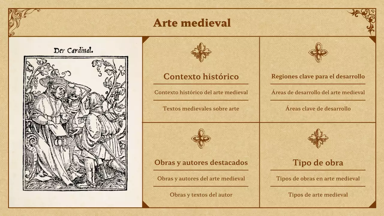 Arte medieval en presentación beige y marrón