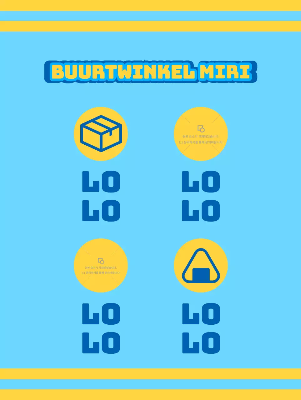 Buurtwinkel met blauwe en gele pictogrammen die verschillende diensten promoten