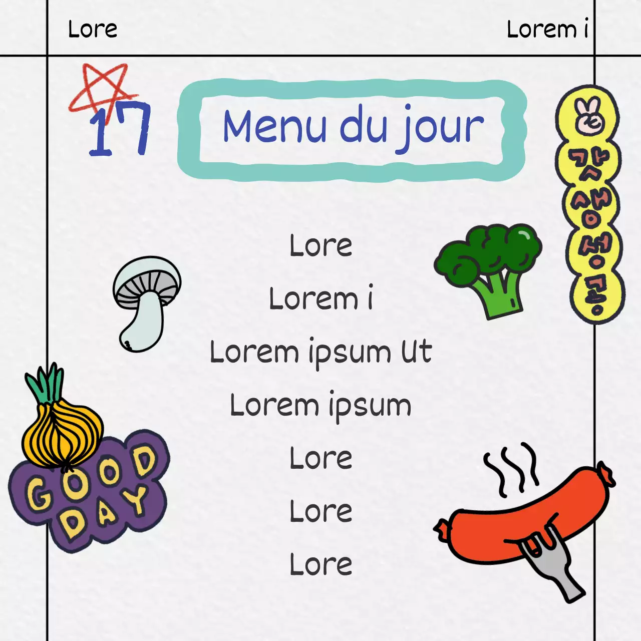 Fournir des informations sur le menu du déjeuner des élèves sous la forme d'un journal sur papier blanc.