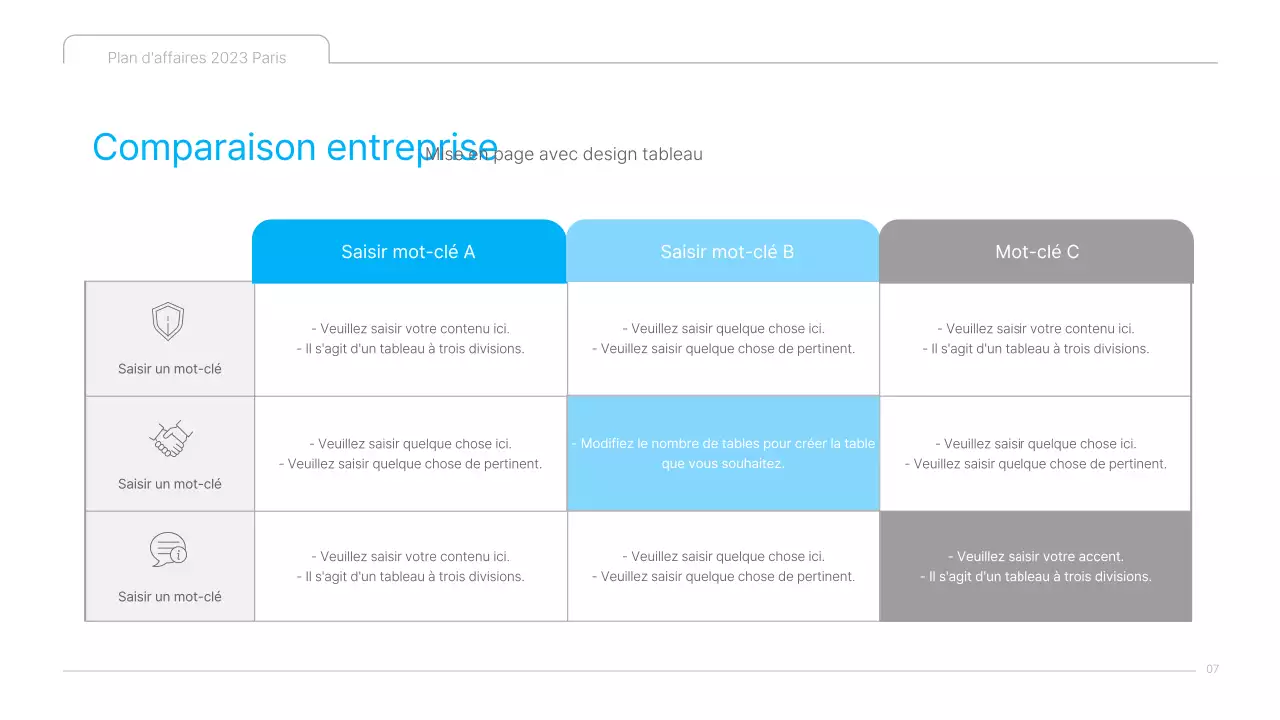 Une présentation de plan d'affaires de contenu culturel propre, en bleu et blanc