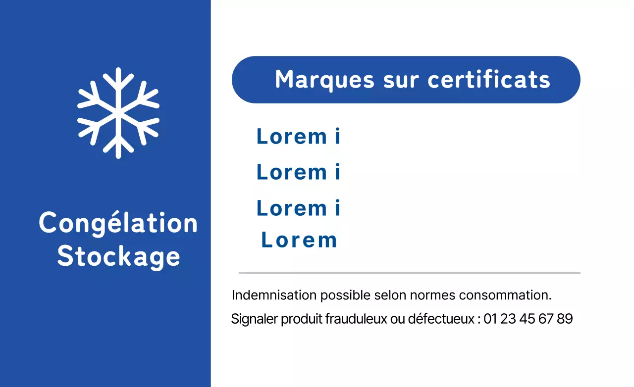 Affichage d'informations sur les aliments dans le congélateur, blanc, bleu et transparent