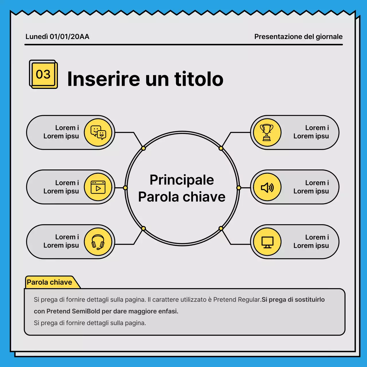 Cartolina di notizie in grassetto, che attira l'attenzione, con un concetto di giornale e colori d'accento gialli e azzurri.