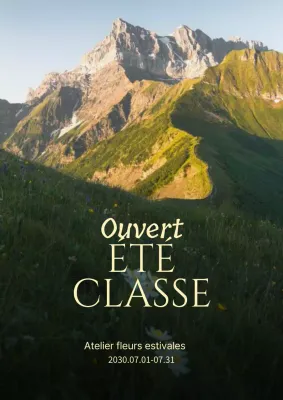 Cours d'une journée sur les fleurs dans un paysage classique vert et jaune de montagnes et de champs.