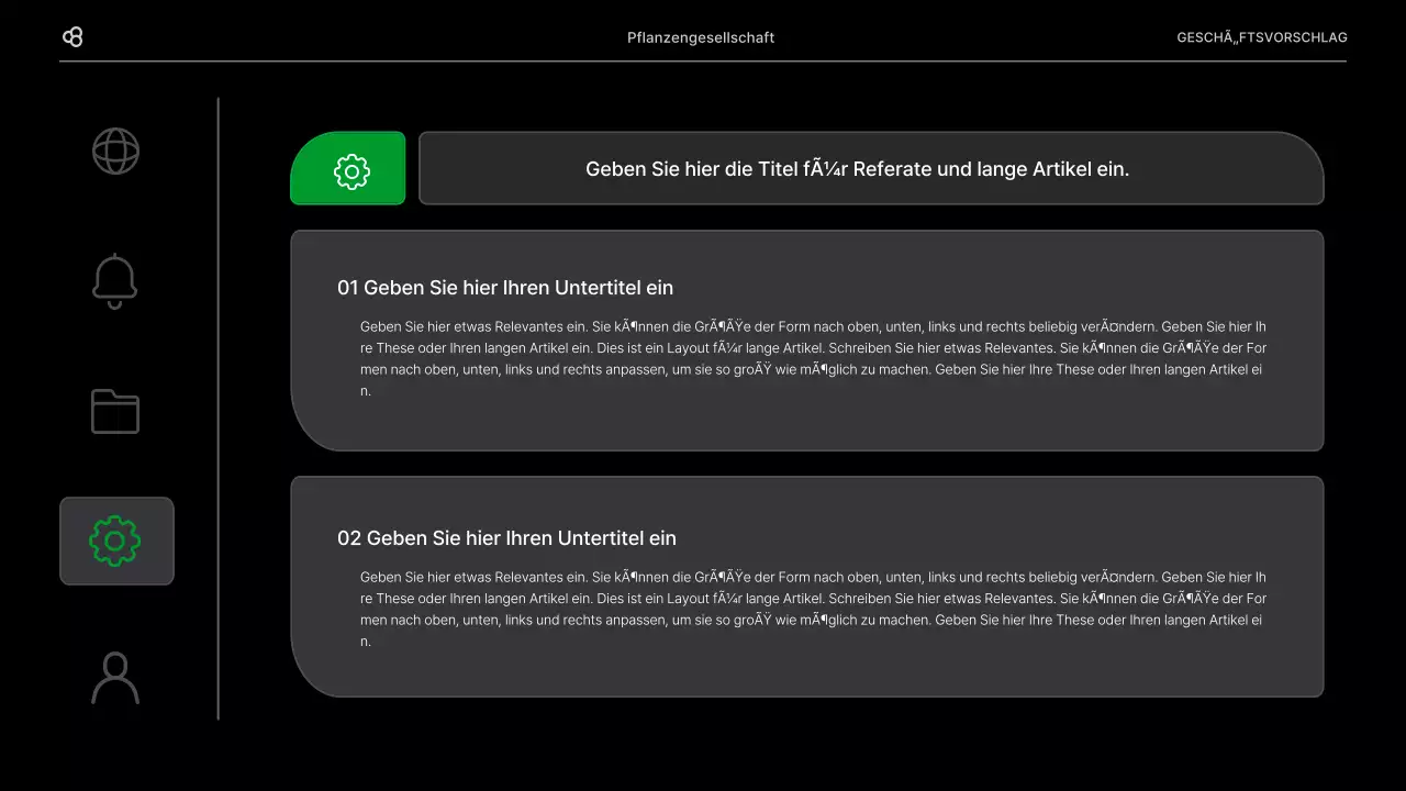 Geschäftsvorschlag für ein Unternehmen mit einem schwarz-grünen natürlichen Blattkonzept