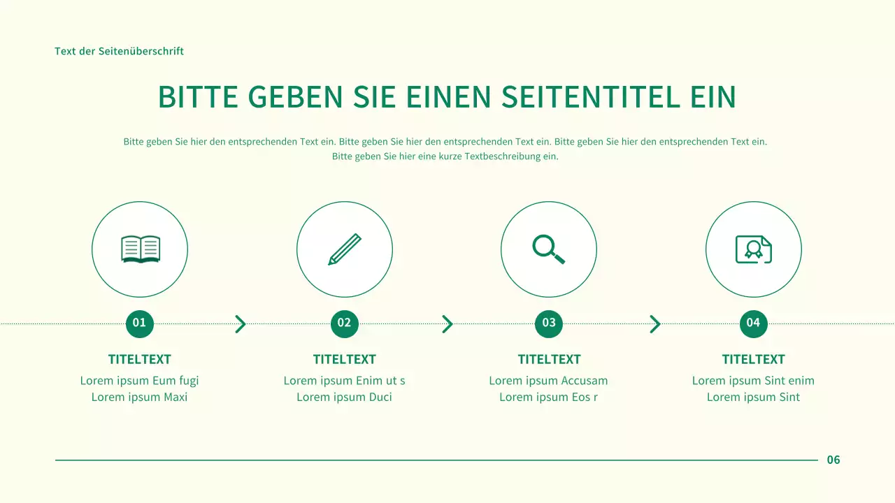 Einfache Geschäftsprojektpräsentation mit grünen Kreispunkten