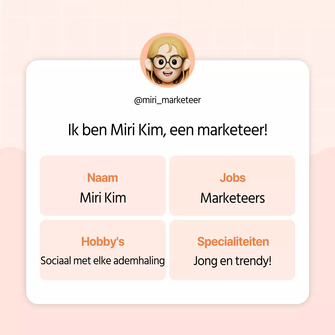 Kitscherige social media profiel bio in oranje en roze