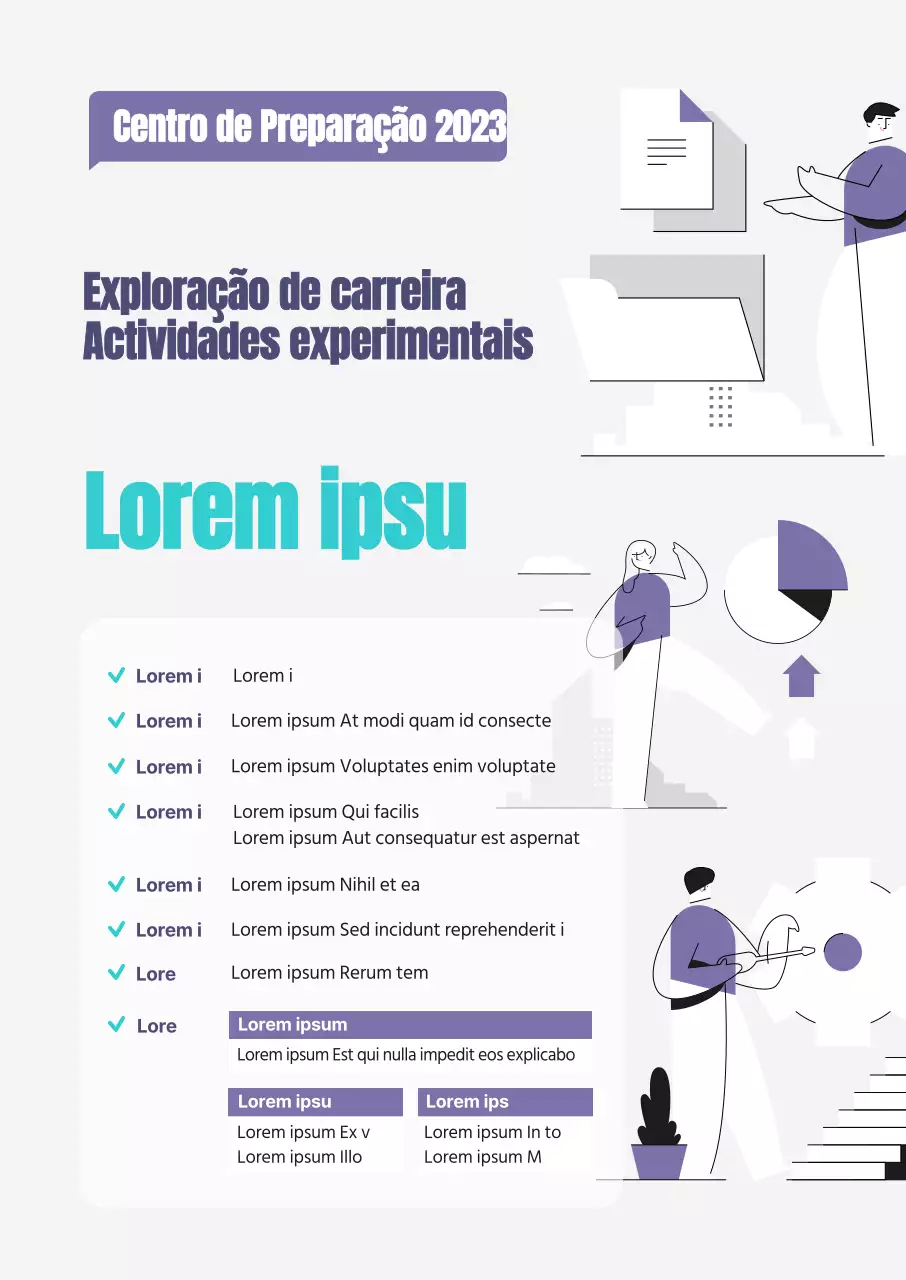 Um guia de recrutamento ilustrado, limpo e de cor púrpura-menta, para actividades.