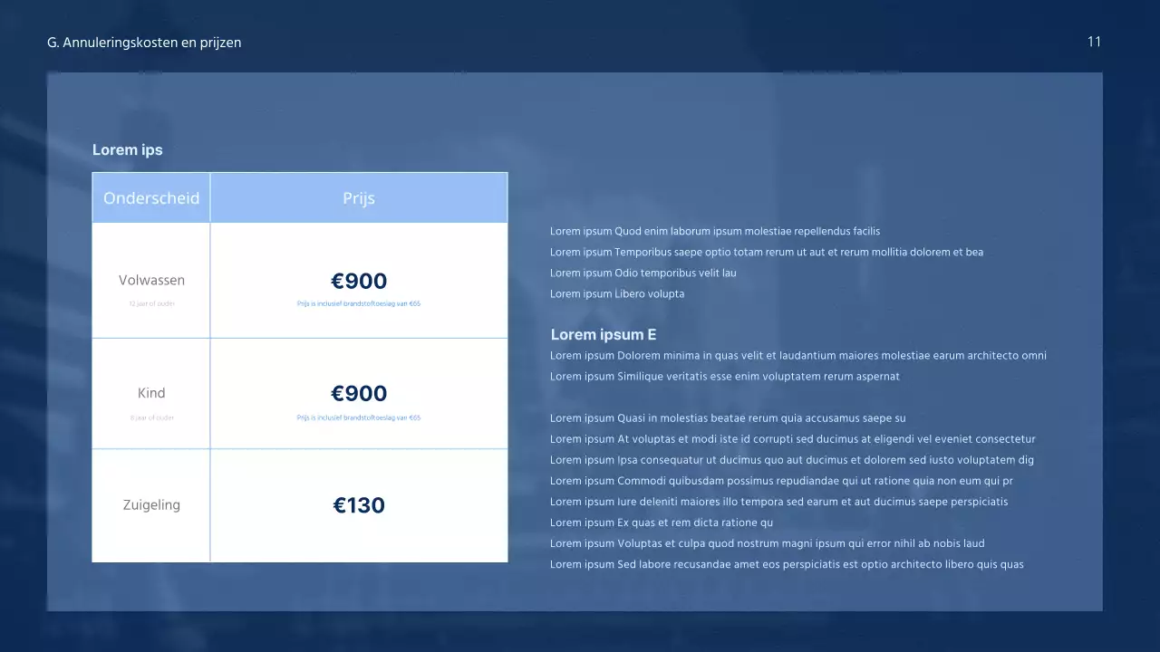 Een eenvoudig, schoon cruiseproduct met diep donkerblauw en helder wit voor een goede leesbaarheid.