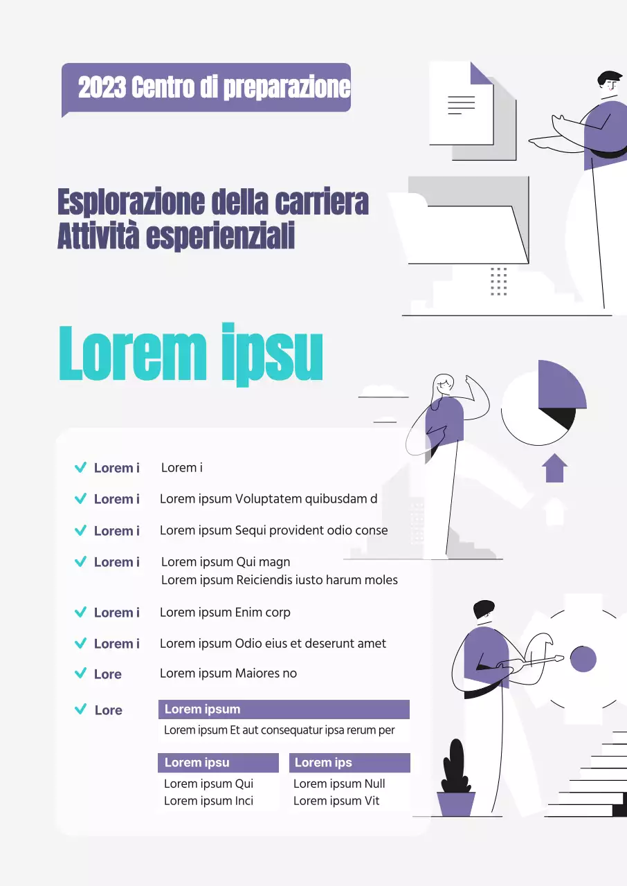 Una guida al reclutamento illustrata e pulita, di colore viola-menta, per le attività.