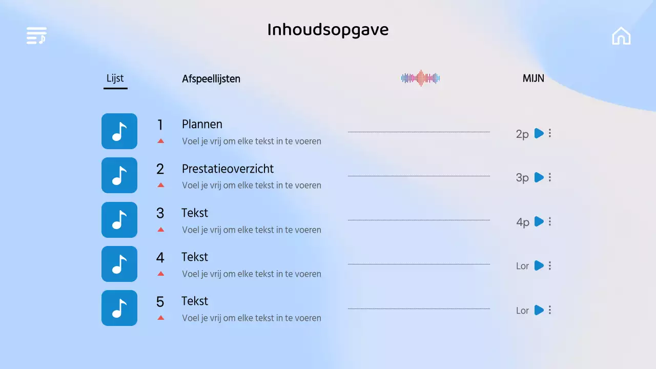 Een emotionele concertbrochure met een blauw kleurverloop in de muziek UI-stijl