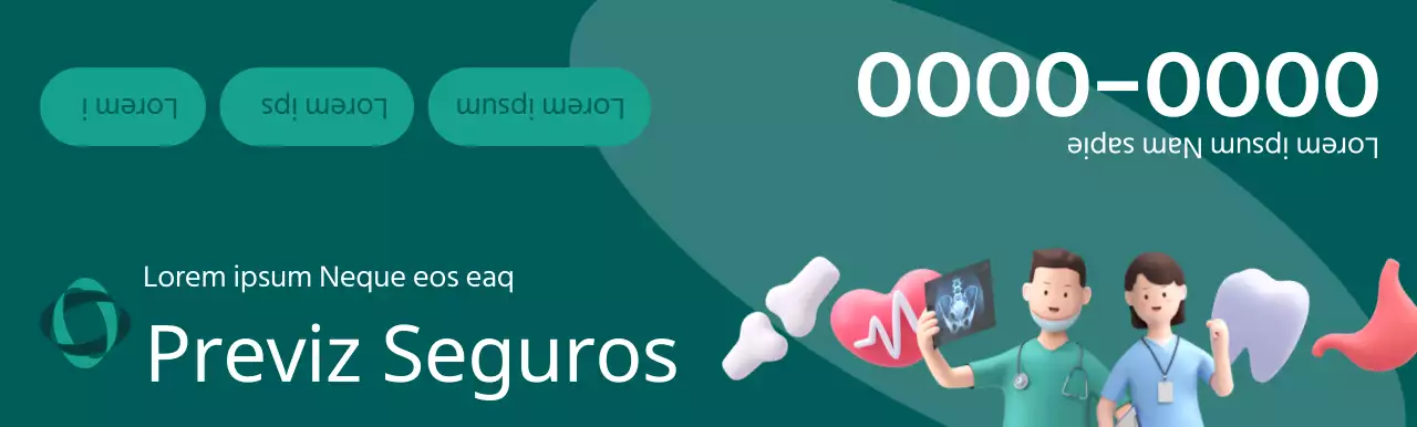 Uma peça promocional de uma companhia de seguros com ilustrações 3D em tons escuros e ícones de saúde.