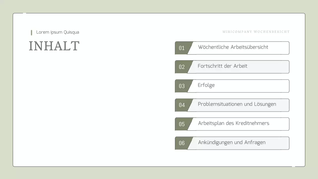 Einfacher, erweiterbarer Wochenbericht in khakifarbenen Pastelltönen