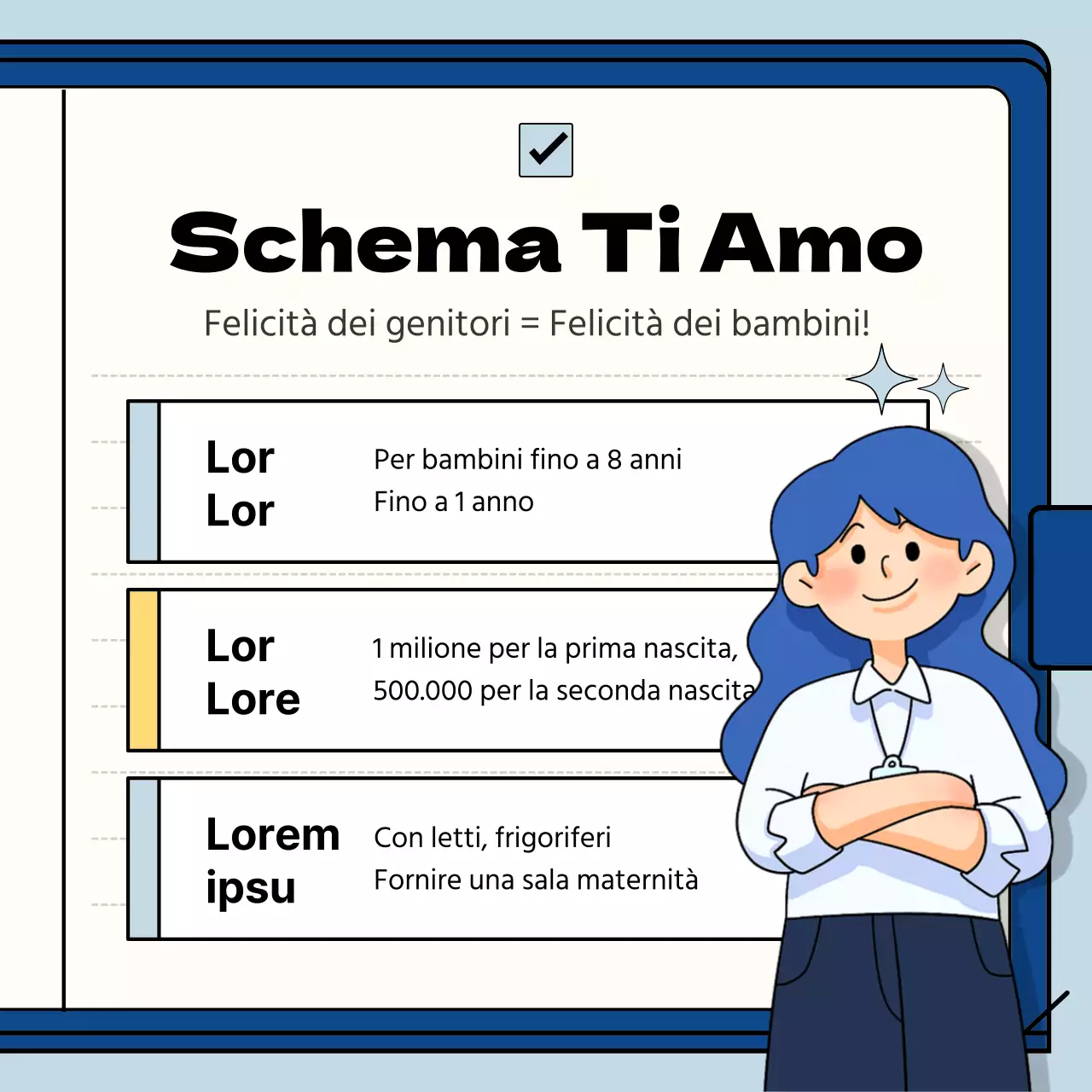 Guida ai benefici aziendali in un taccuino blu chiaro e blu navy