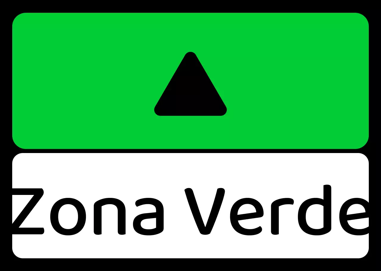 Um guia de zona simples com texto de localização verde azul roxo e geometria quadrada triangular