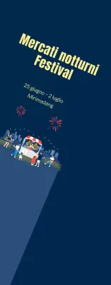 Promozione del mercato notturno con fuochi d'artificio su sfondo blu navy Medio