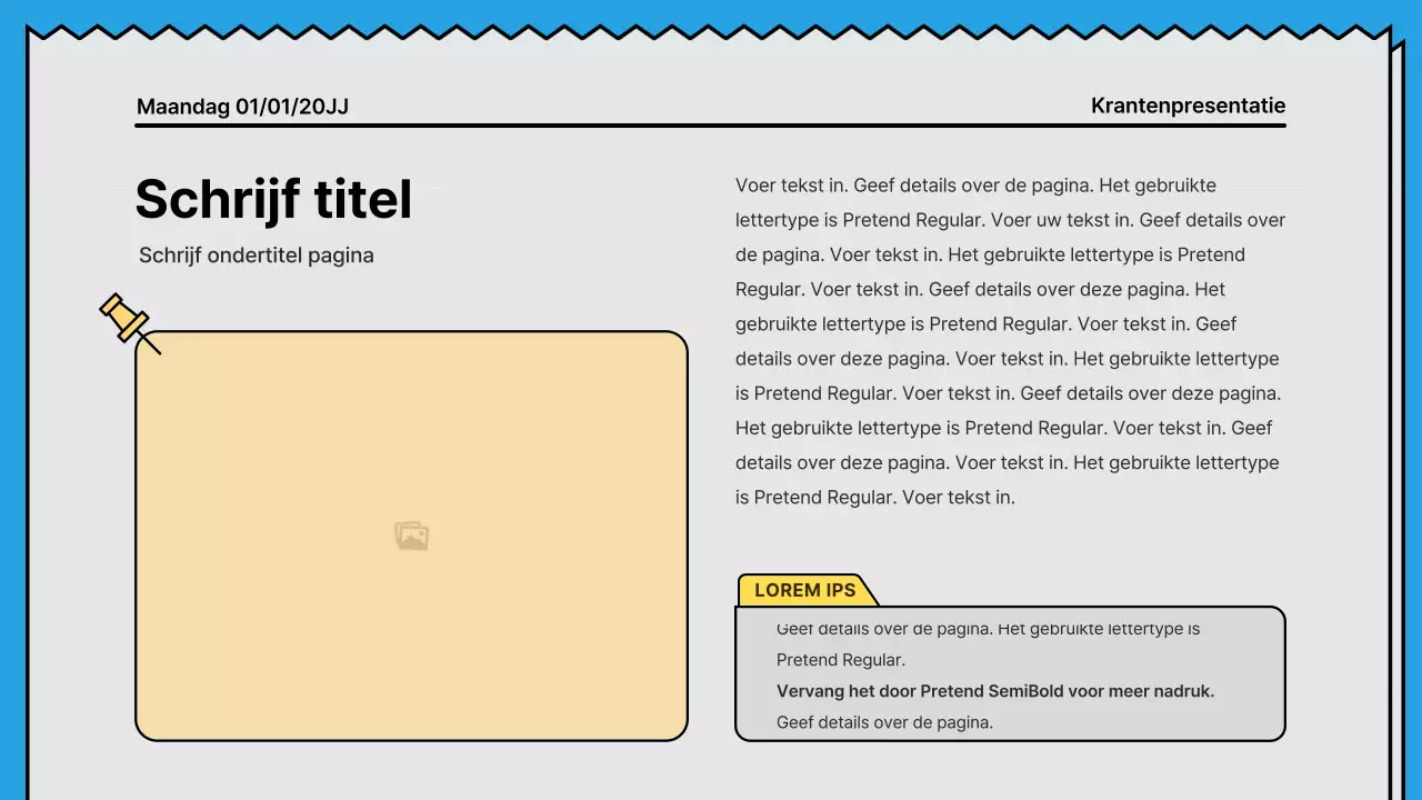 Gedurfde lijnen en aandachttrekkende presentatie in een krantenconcept met gele en lichtblauwe accentkleuren