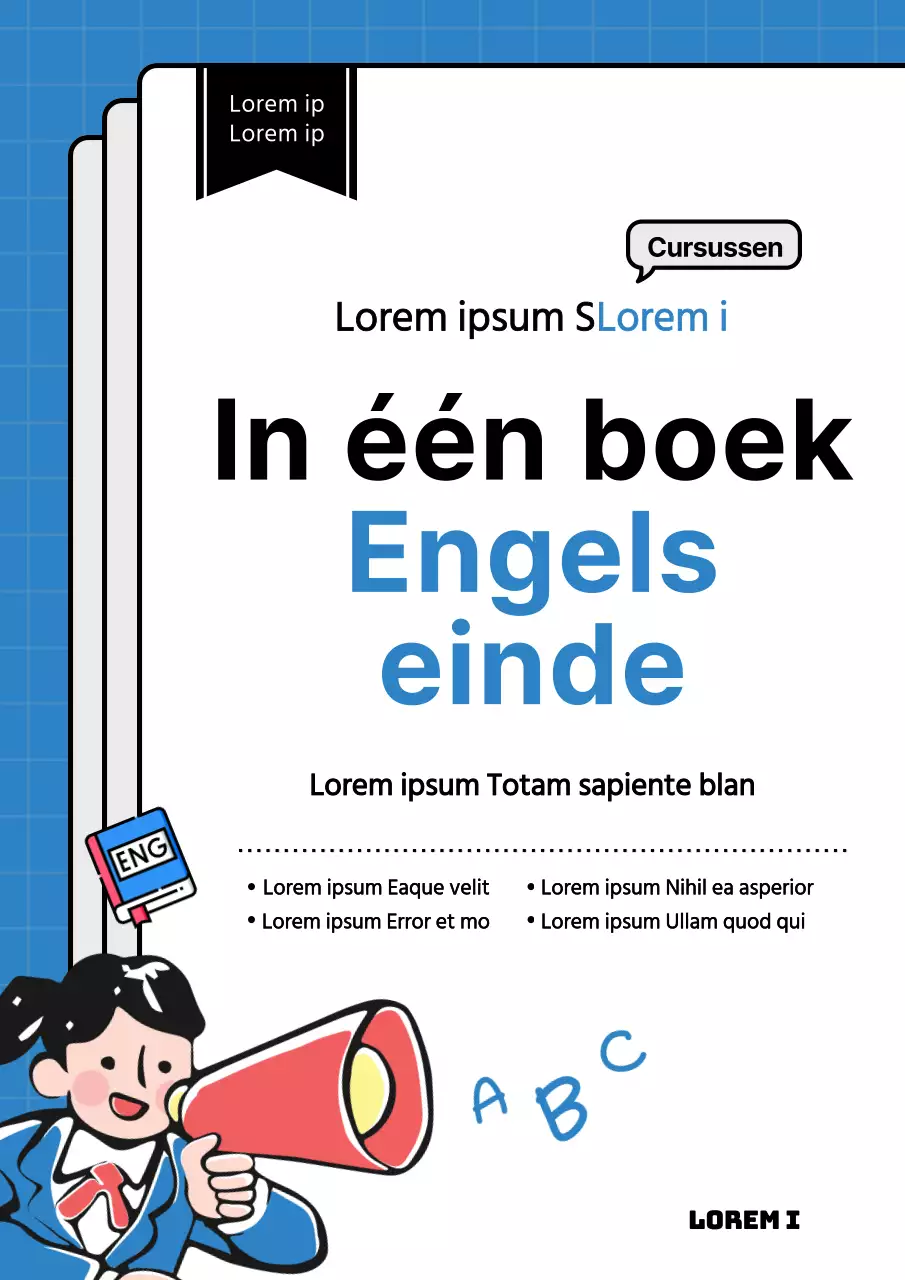 Schattige blauwe illustratie van een boekomslag met speciale vragen