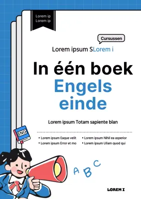 Schattige blauwe illustratie van een boekomslag met speciale vragen