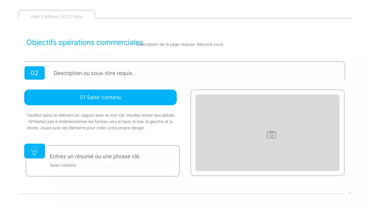 Une présentation de plan d'affaires de contenu culturel propre, en bleu et blanc