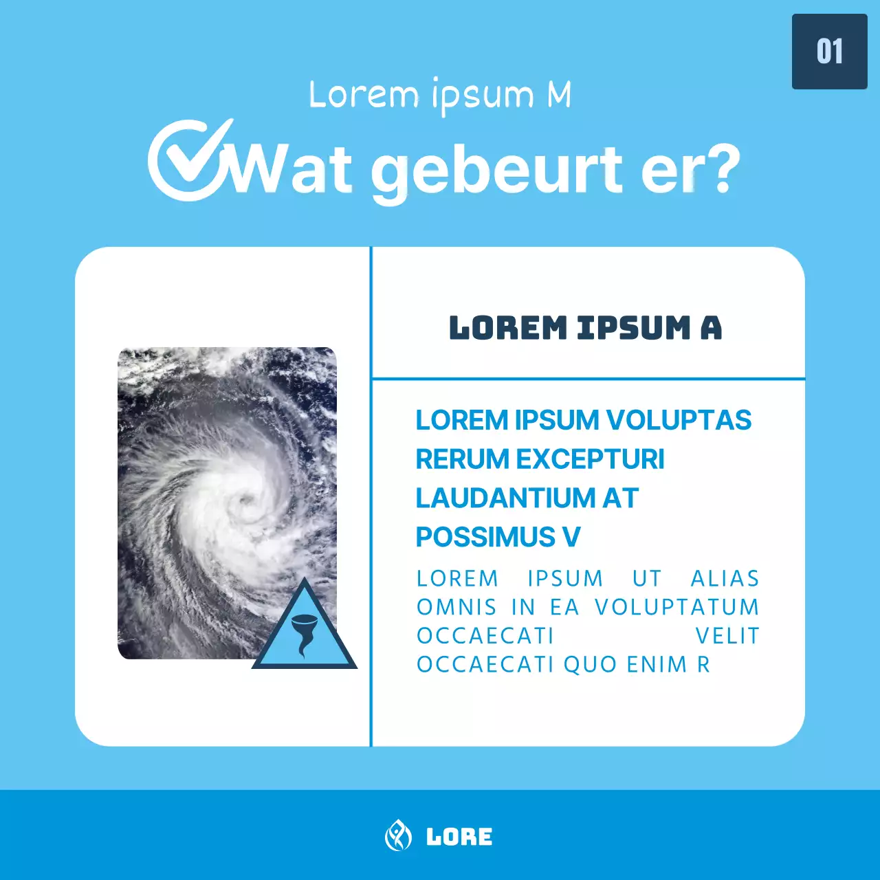 Informatie over hoe om te gaan met tyfoonschade met een tyfoonillustratie op een lichtblauwe achtergrond