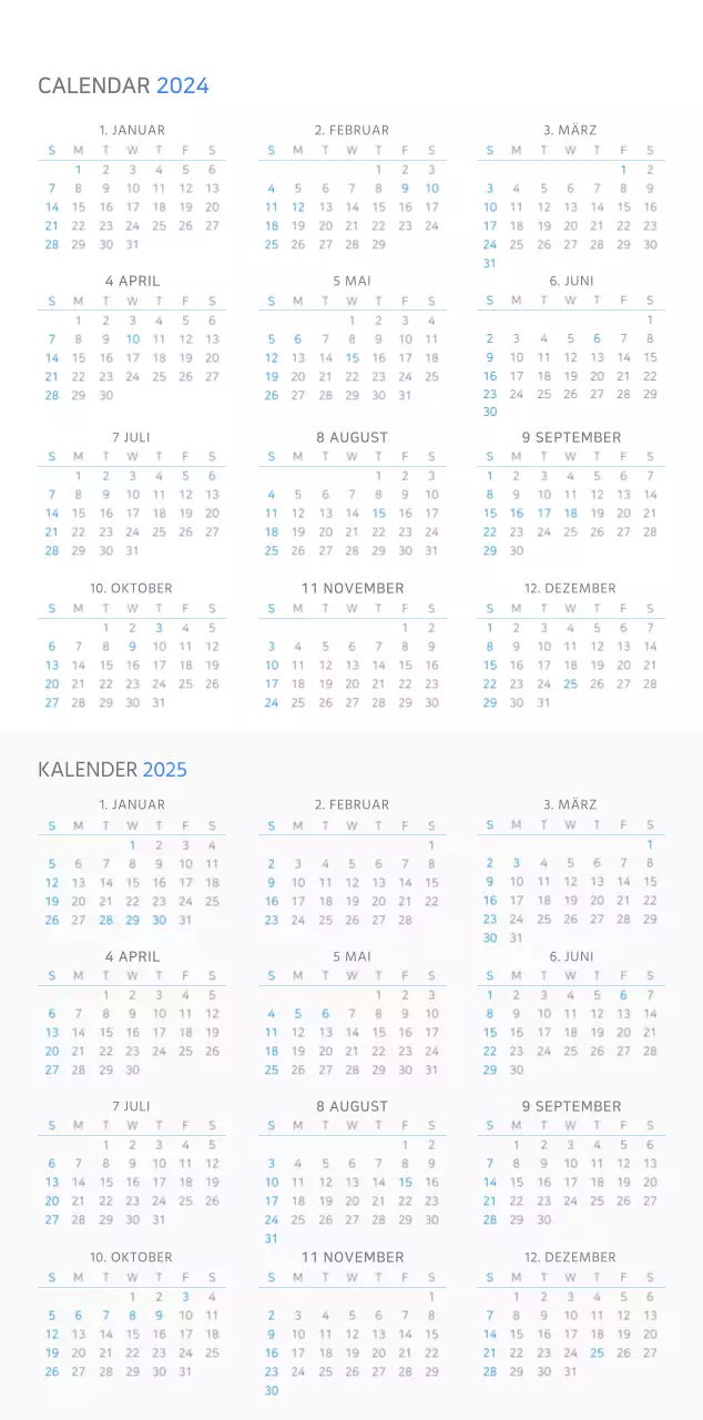 Einfaches Business-Konzept Wandkalender in blau und weiß