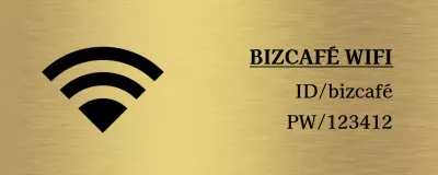 Cartelería sencilla con información Wi-Fi sobre la ubicación de la tienda en negro e iconos sencillos
