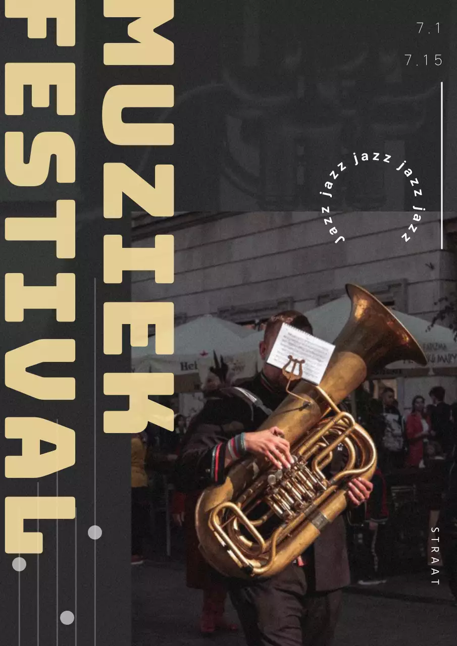 Emotioneel muziekfestivalbeeld met gele titels op zwarte achtergrond