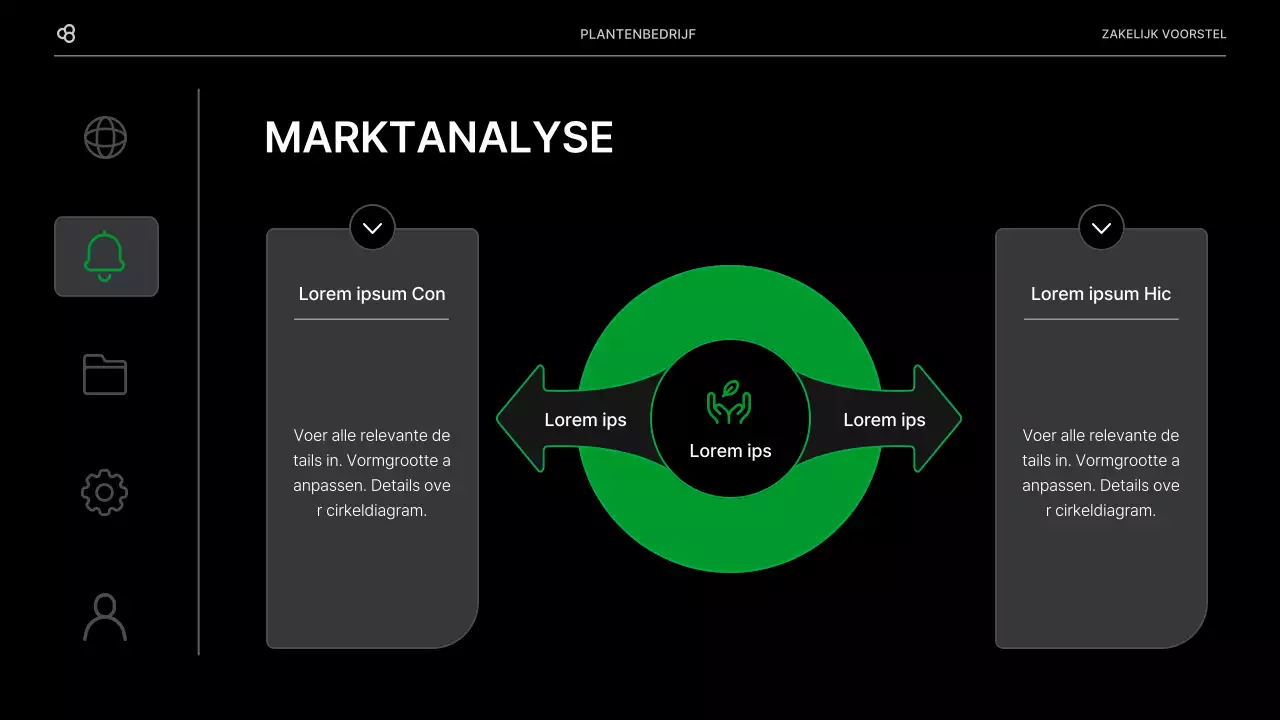 Zakelijk voorstel voor een bedrijf met een zwart en groen natuurlijk bladconcept