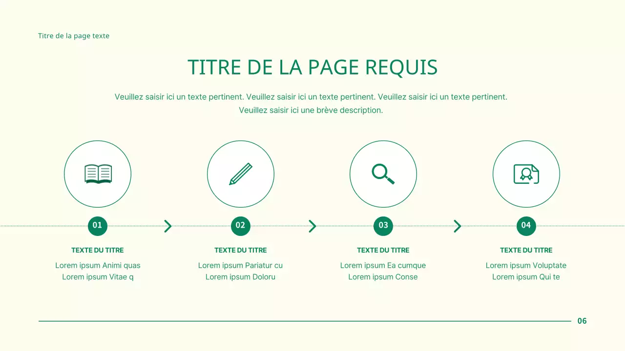 Présentation simple d'un projet d'entreprise avec des points en forme de cercle vert