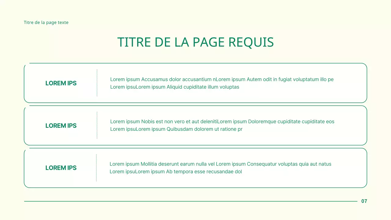 Présentation simple d'un projet d'entreprise avec des points en forme de cercle vert