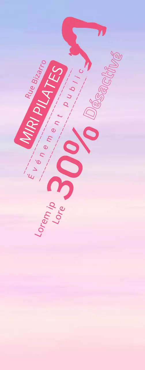 Bannière Pilates discount avec la silhouette d'une femme faisant de l'exercice sur un fond pastel