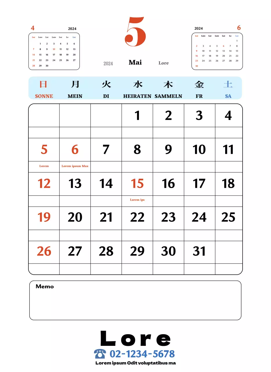 Rote und blaue Retro-Untersetzer Erinnerungskalender