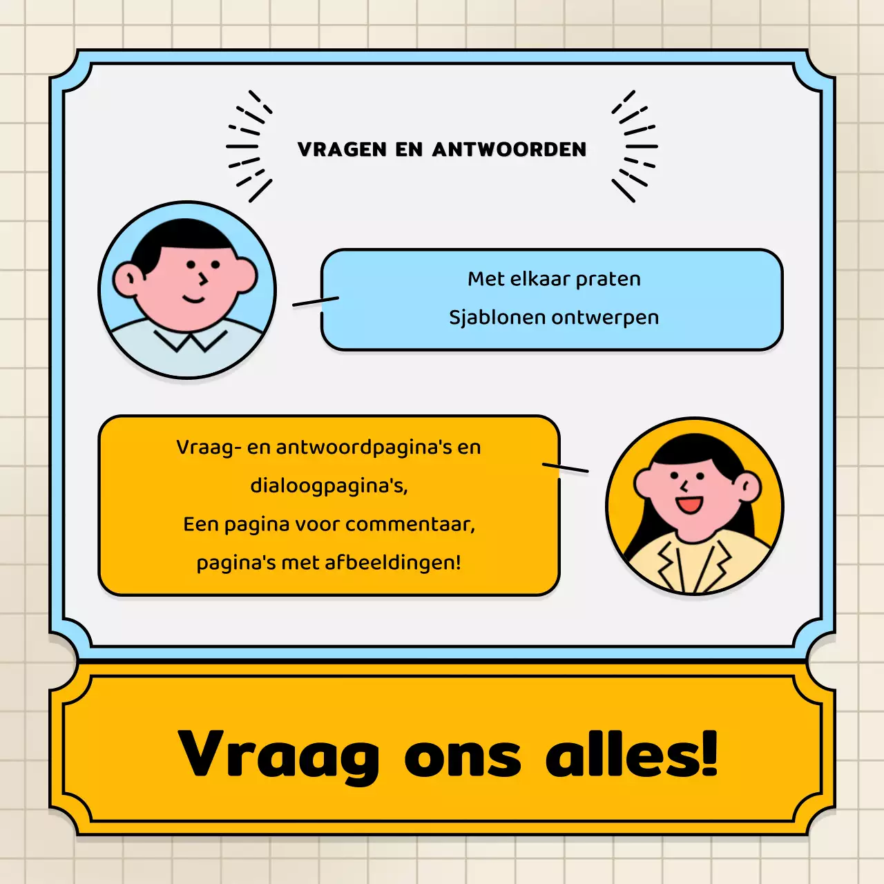 Lichtblauwe en gele tekstballonnen en schattige illustratiestijl