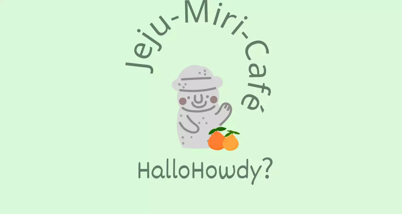 Jeju Cafe Balt, ein hübsches, mintfarbenes Café, das Mandarinen und Dolharbangs von der Insel Jeju anbietet