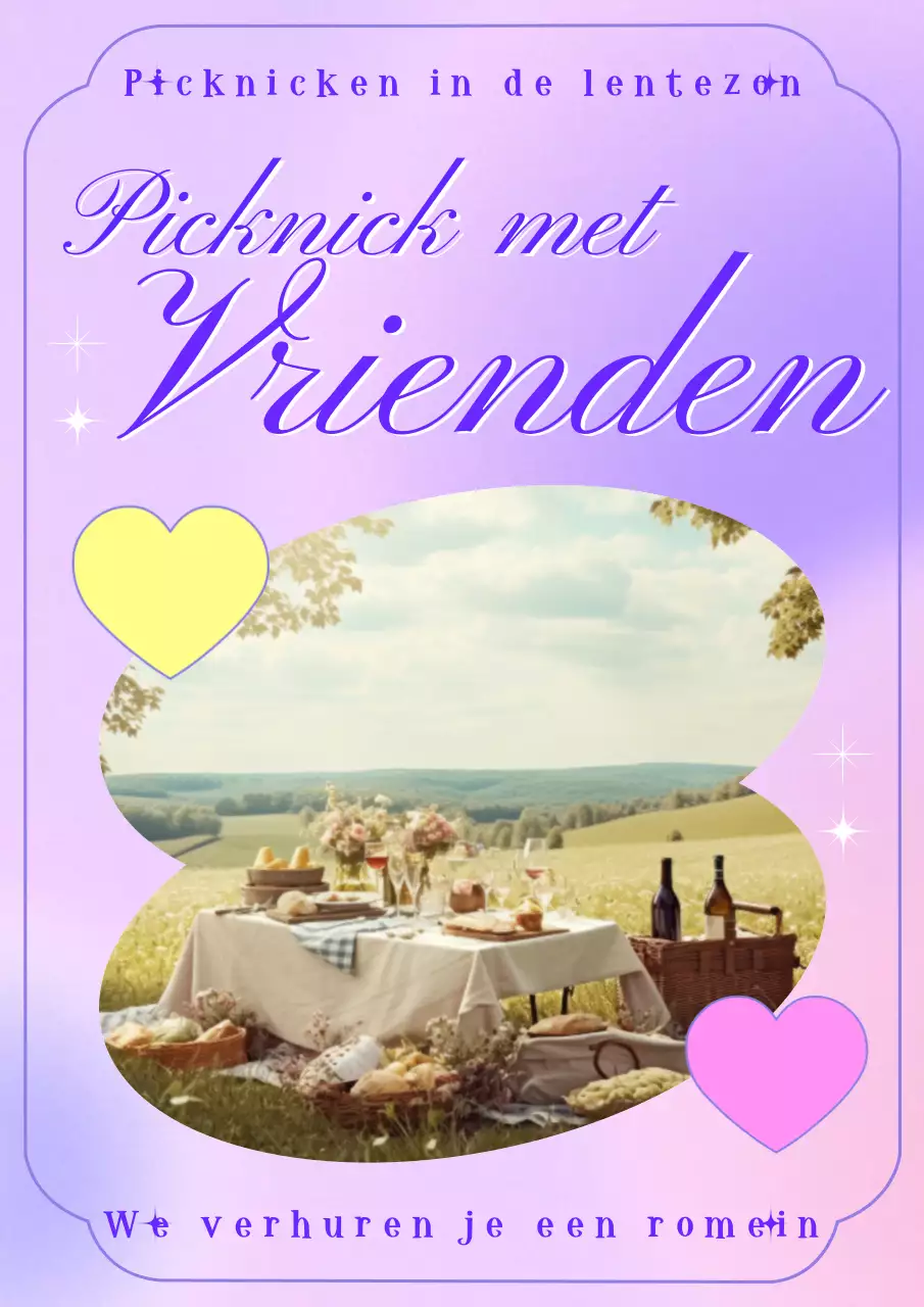 Een picknick met vrienden in een paarse gloed foto