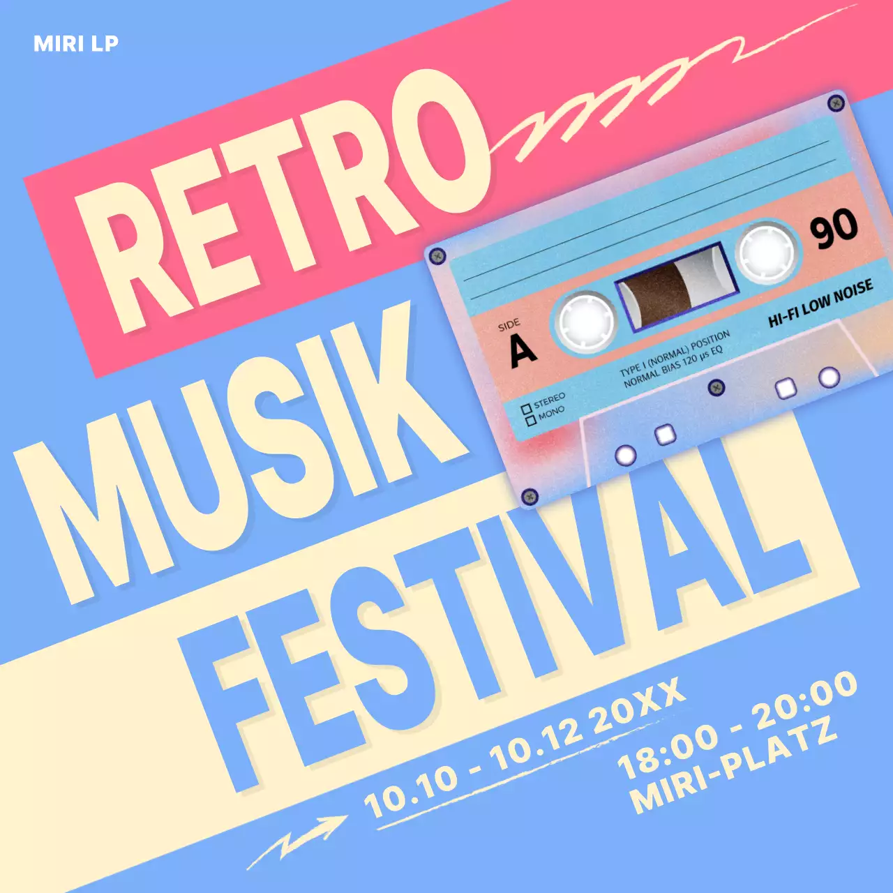 Eine Retro-Musikfestival-Ankündigung in Hellblau und Gelb