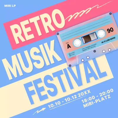 Eine Retro-Musikfestival-Ankündigung in Hellblau und Gelb