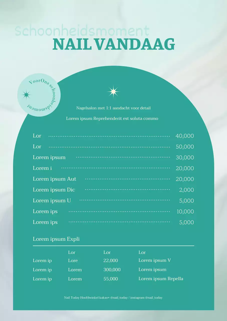 Emerald nagel salon menu bord met marmeren achtergrond