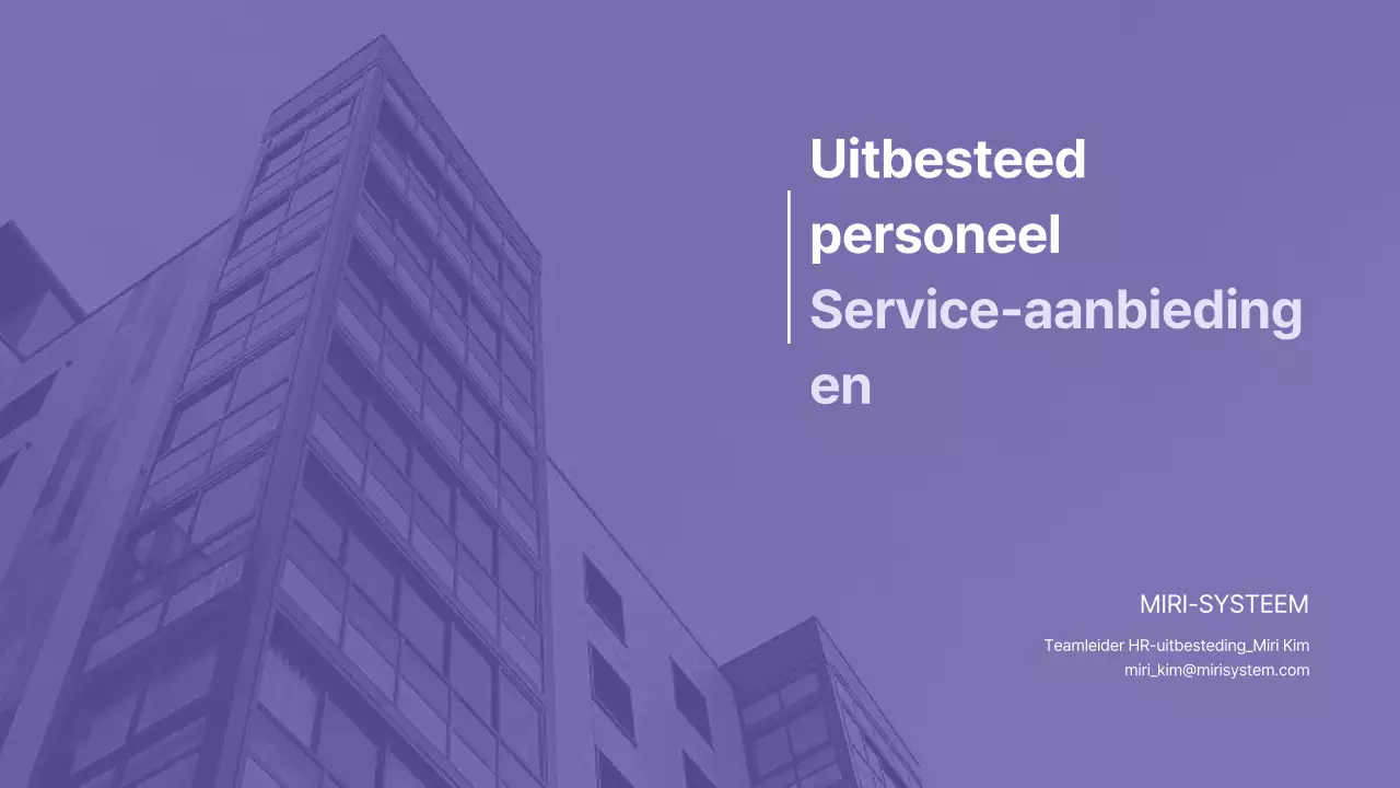 Uitbestede personeelsdiensten Voorstel in paars en grijs Zakelijk B2B Headhunting Recruitment Corporate Contingent Werknemer Verzending
