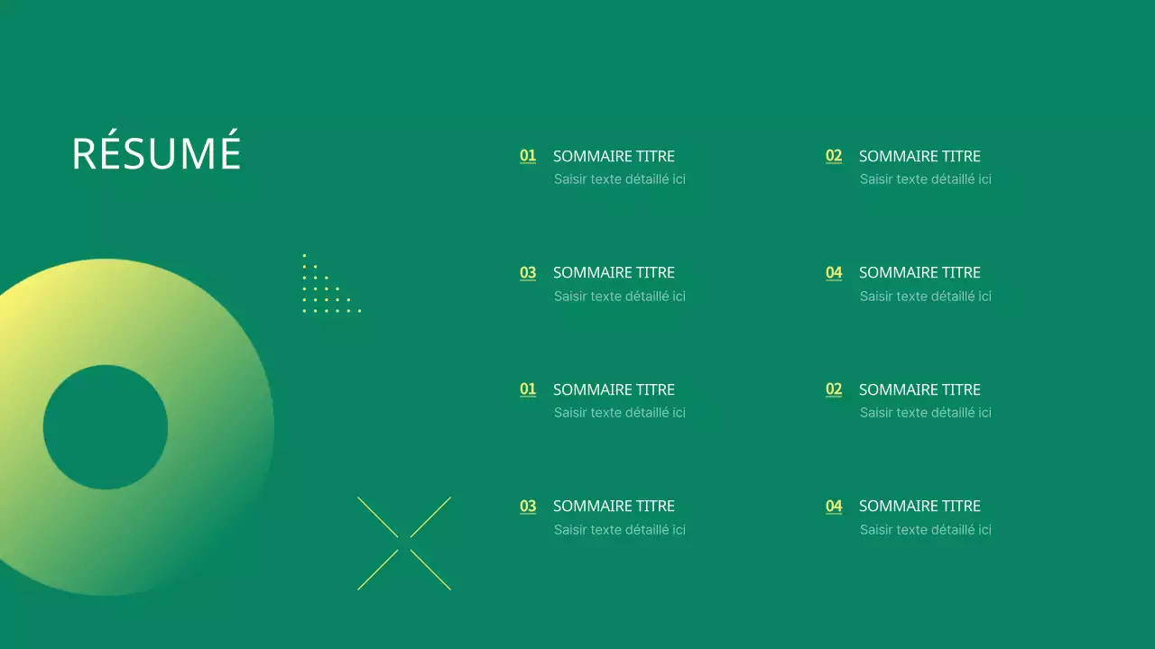 Présentation simple d'un projet d'entreprise avec des points en forme de cercle vert