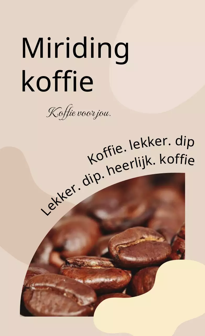 Promoot je café met bruine tekst en een foto-illustratie van koffiebonen.