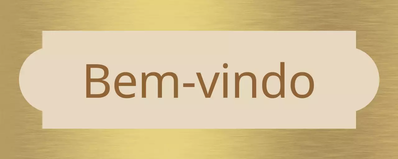 Sinalética simples com uma montra bege e castanha de boas-vindas e formas